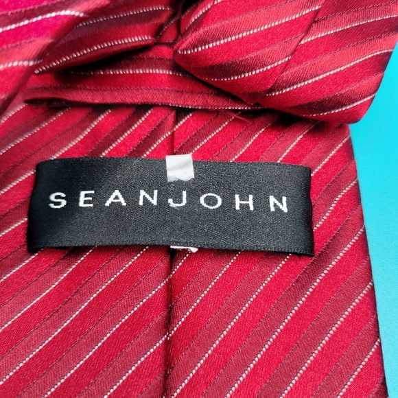Sean John Men's Silk Necktie Tie Red Striped Formal Business Wear - Picture 4 of 13